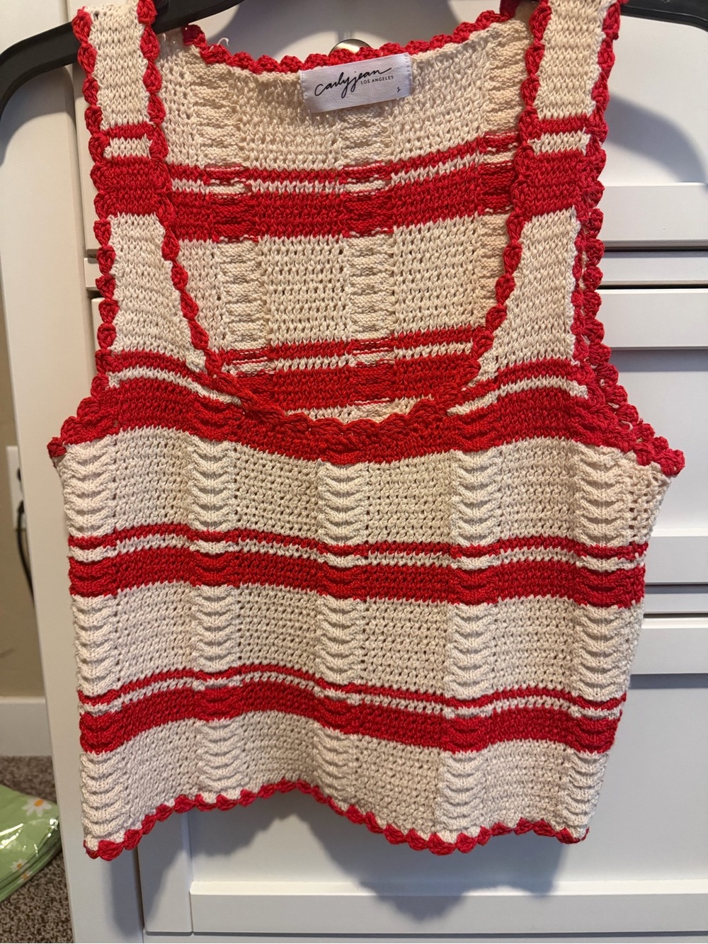 Carly Jean Los Angeles Red & Cream Crochet Tank Top